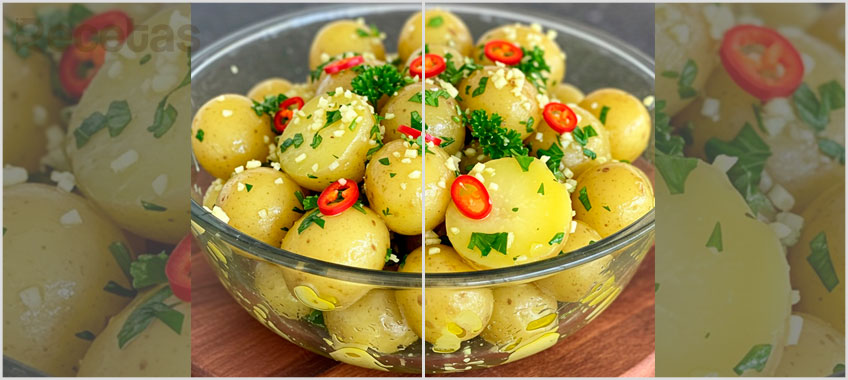 Papas cocidas con salsa de ajo casera